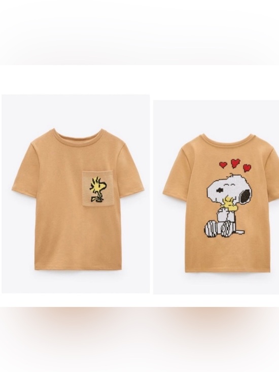Zara Tops - Zara Tan Snoopy Woodstock Graphic Short Sleeve Tee Size S